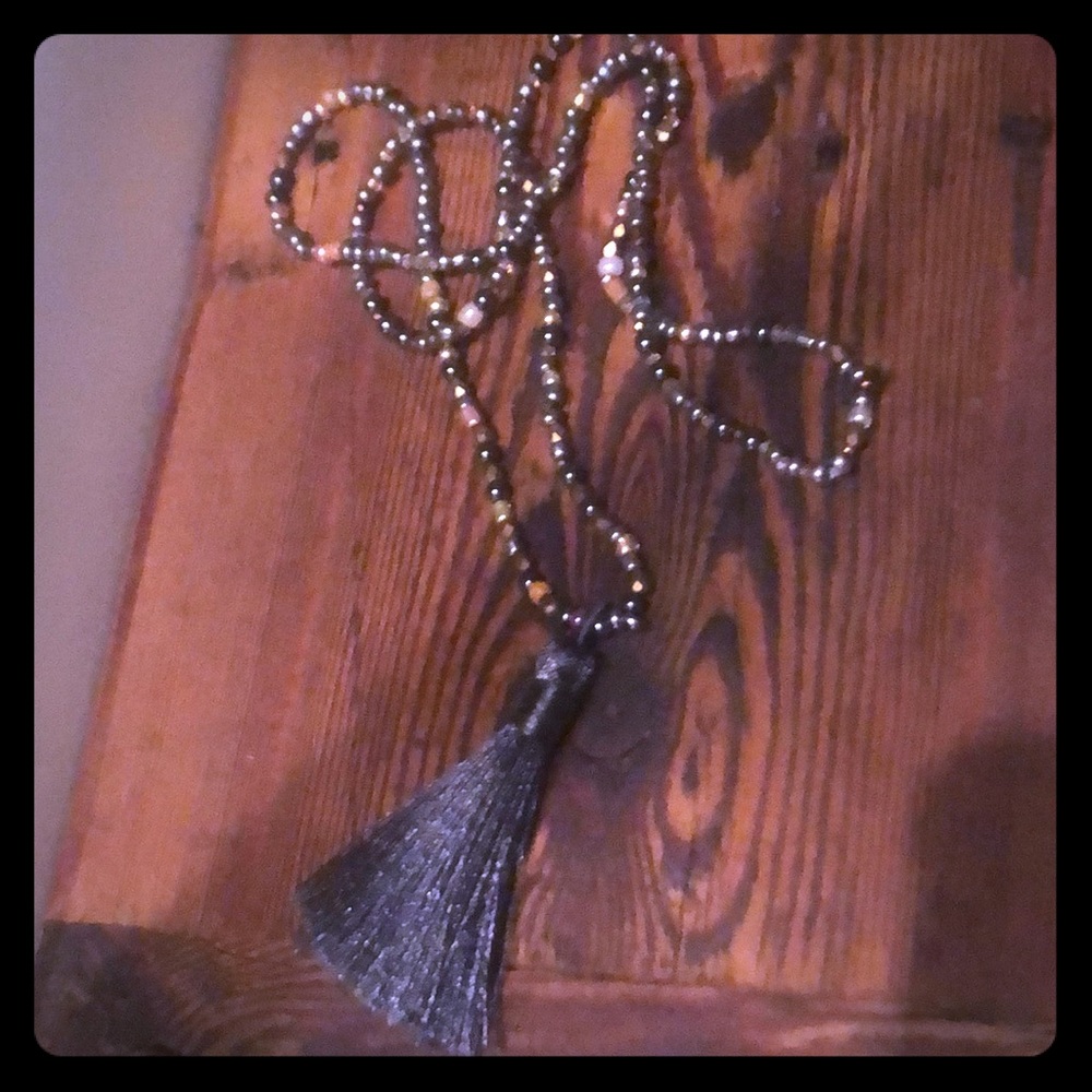 Black, silver and glass beaded necklace.